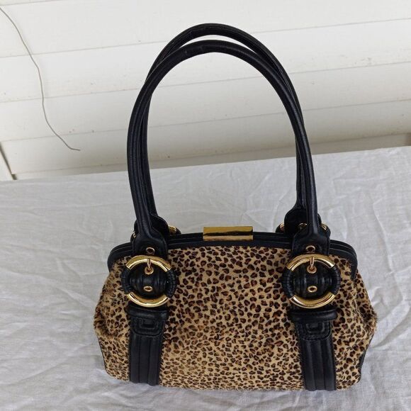 Hair Calf Leather Leopard/Cheetah Print Satchel bag Cottagecore Grandmacore - Picture 13 of 15